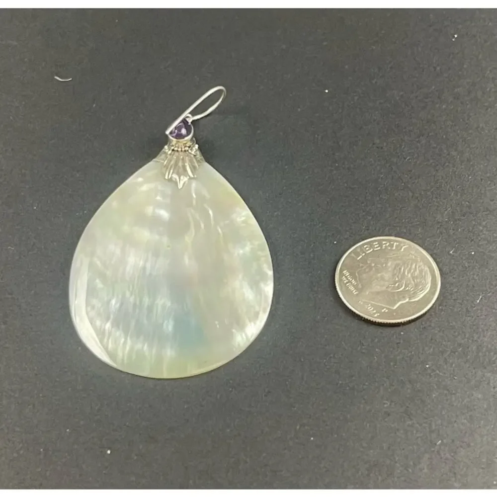 Mother of Pearl Purple Jade Gemstone Earrings MOP 925 French Wire Hook 2.4